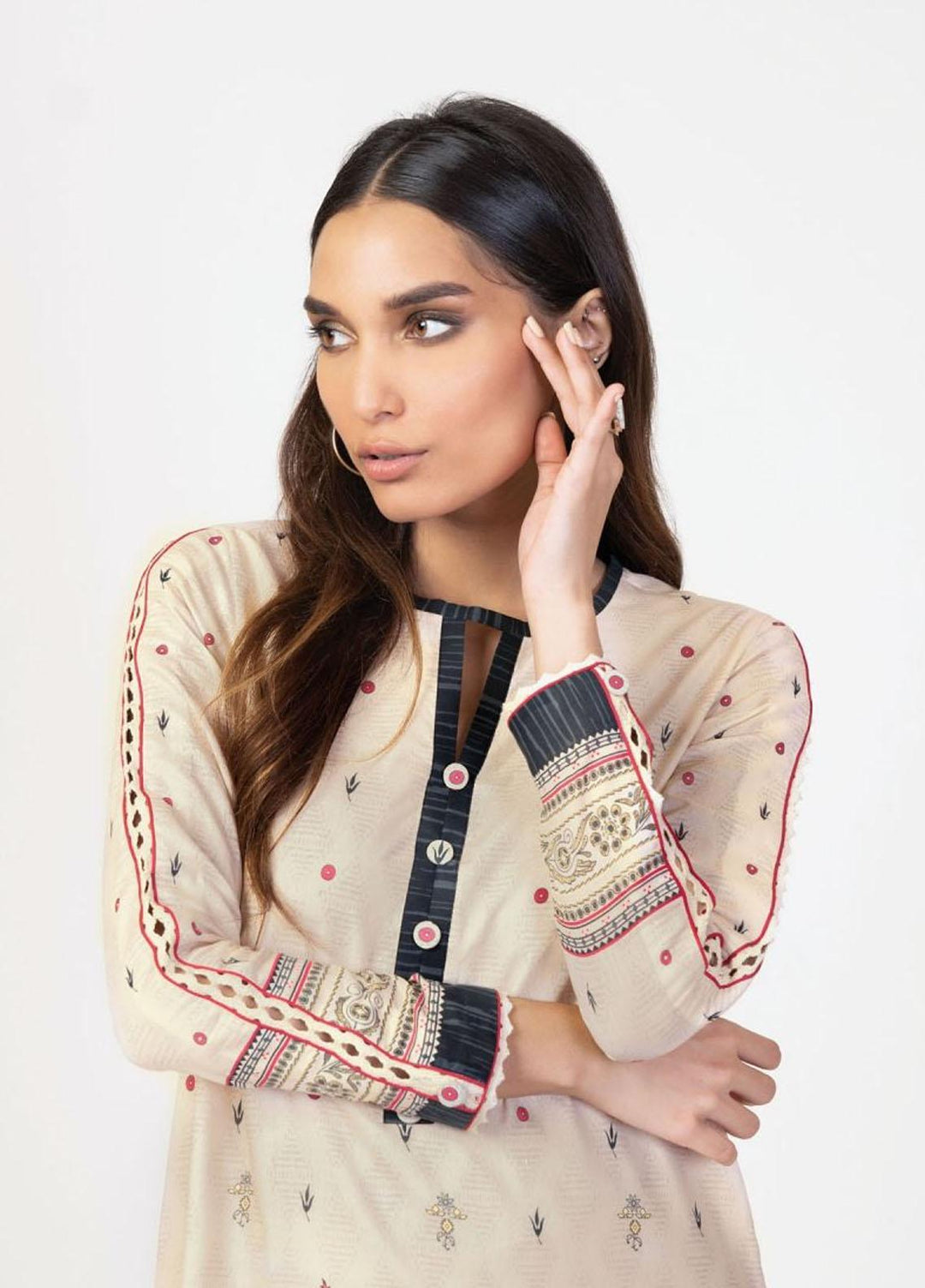 Al Karam Printed Lawn Suits Unstitched 2 Piece AK22S SS-23.1-22 Cream - Summer Collection