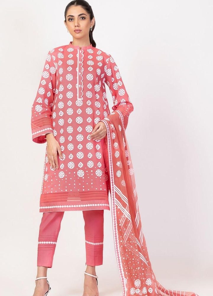 Al Karam Printed Lawn Suits Unstitched 3 Piece AK22S SS-24-22 Coral - Summer Collection