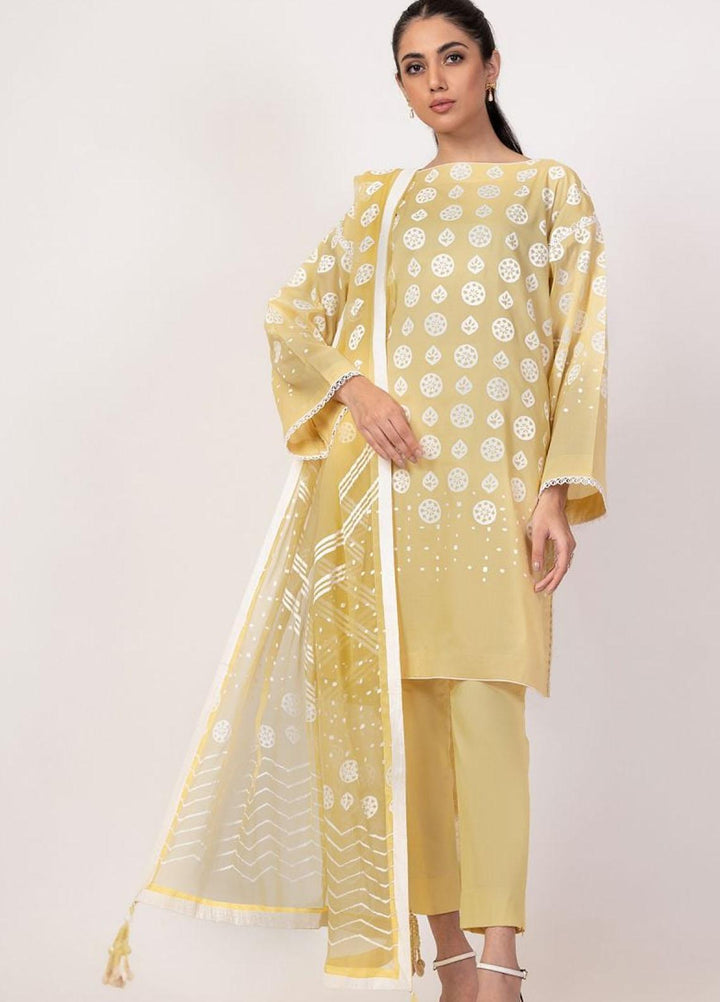 Al Karam Printed Lawn Suits Unstitched 3 Piece AK22S SS-24-22 Yellow - Summer Collection