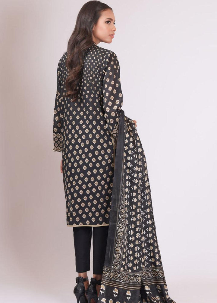 Al Karam Printed Lawn Suits Unstitched 3 Piece AK22S SS-24.1-22 Black - Summer Collection