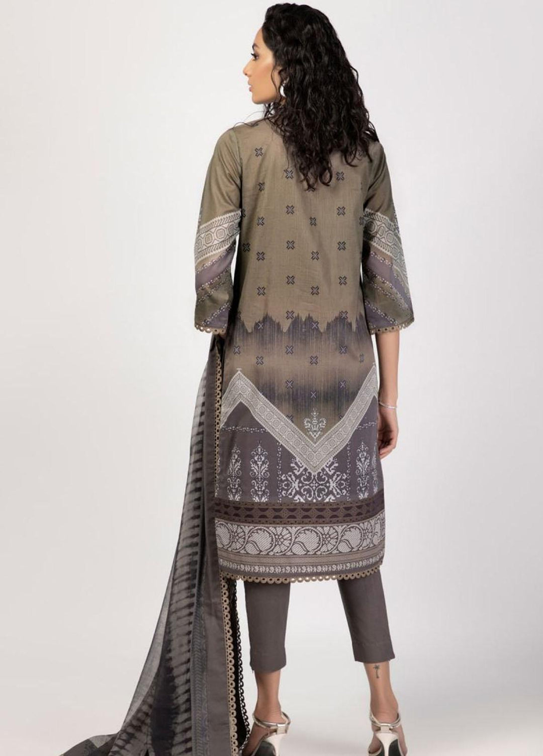 Al Karam Printed Lawn Suits Unstitched 3 Piece AK22S SS-25-22 Beige - Summer Collection