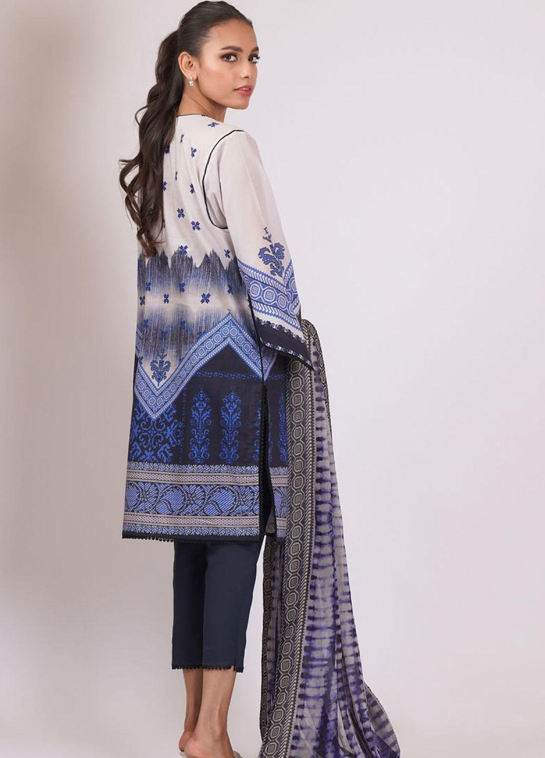 Al Karam Printed Lawn Suits Unstitched 3 Piece AK22S SS-25-22 Blue - Summer Collection