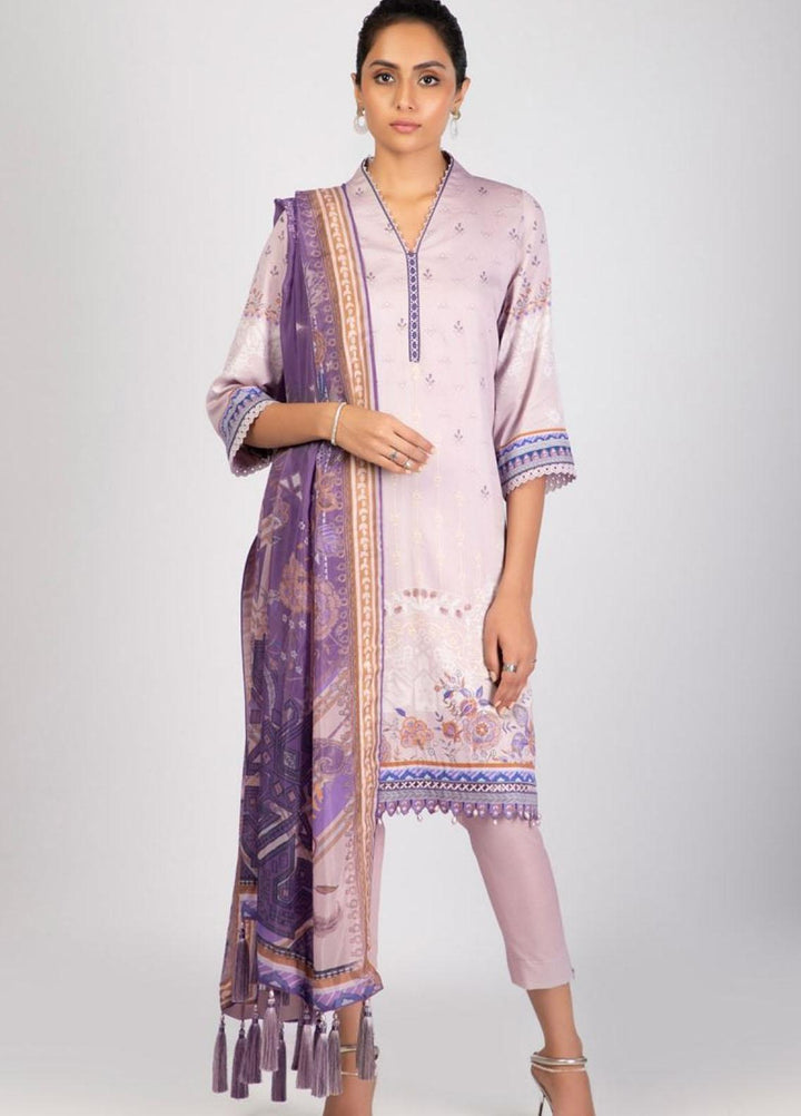 Al Karam Printed Satin Suits Unstitched 3 Piece AK22S SS-25.1-22 Lilac - Summer Collection