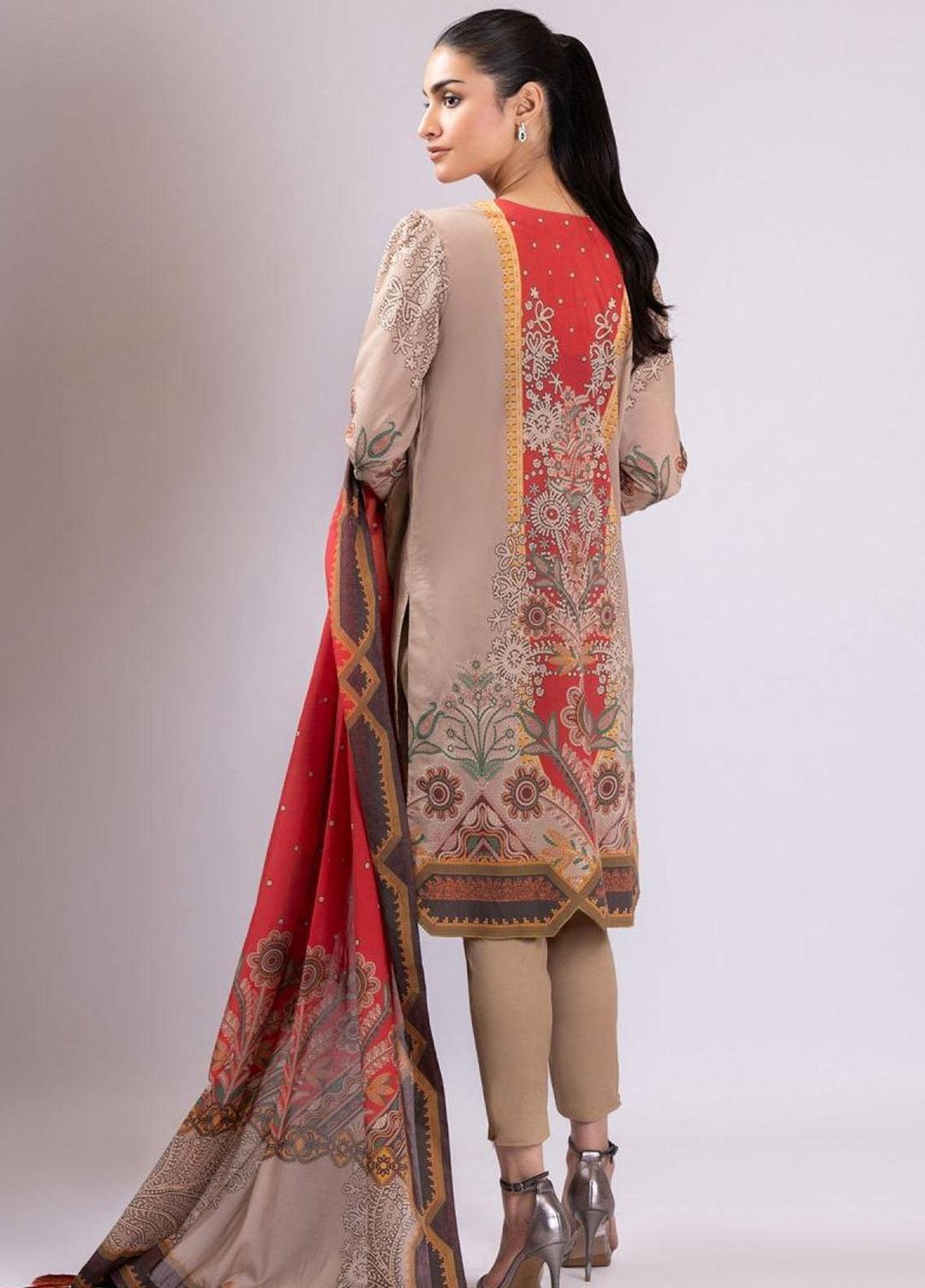 Al Karam Printed Lawn Suits Unstitched 3 Piece AK22S SS-27-22 Beige - Summer Collection