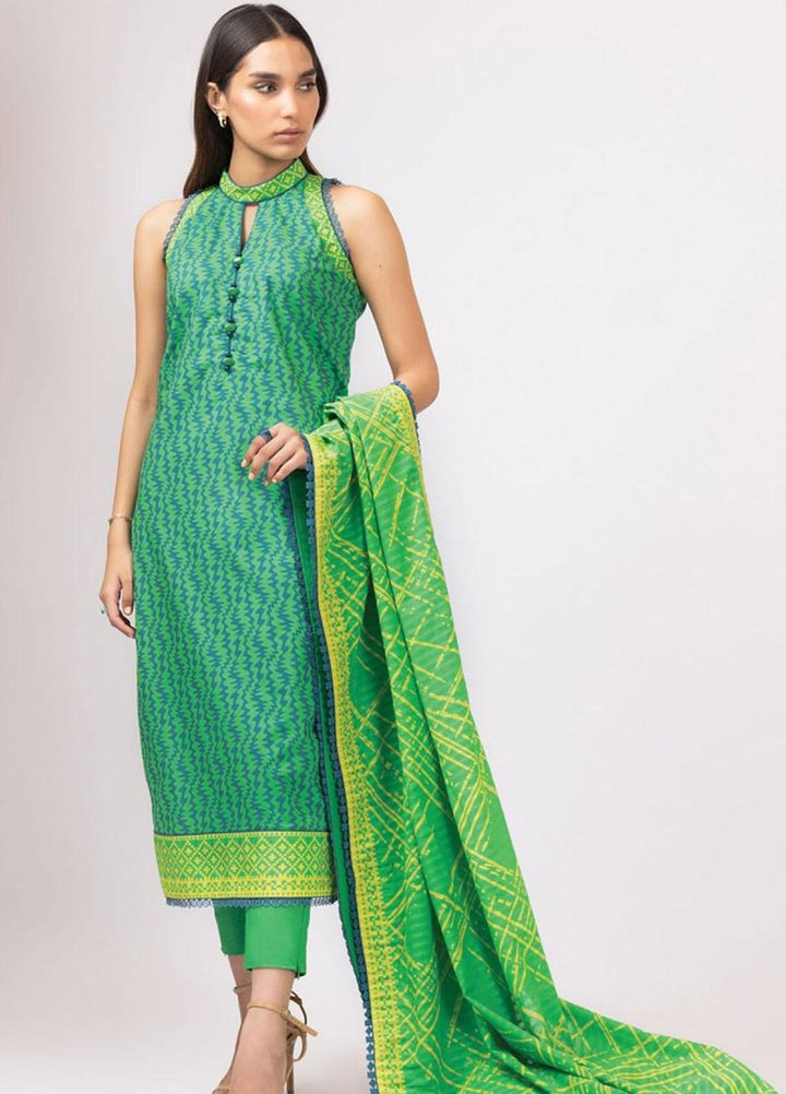 Al Karam Printed Lawn Suits Unstitched 3 Piece AK22S SS-27.1-22 Green - Summer Collection
