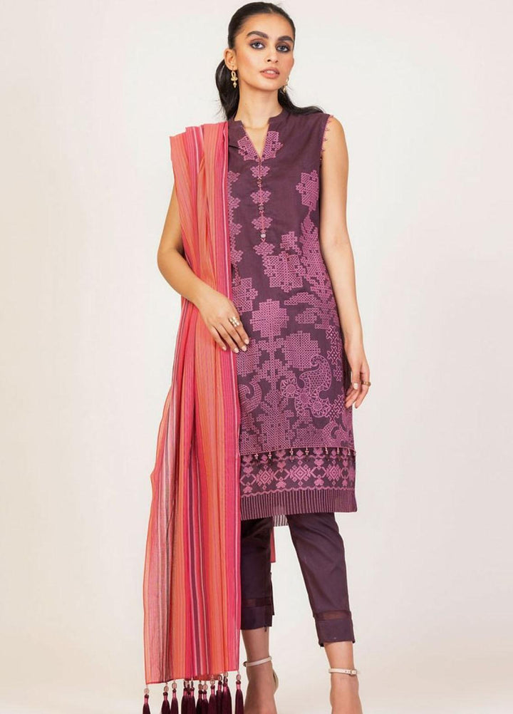 Al Karam Printed Lawn Suits Unstitched 3 Piece AK22S SS-29-22 Purple - Summer Collection