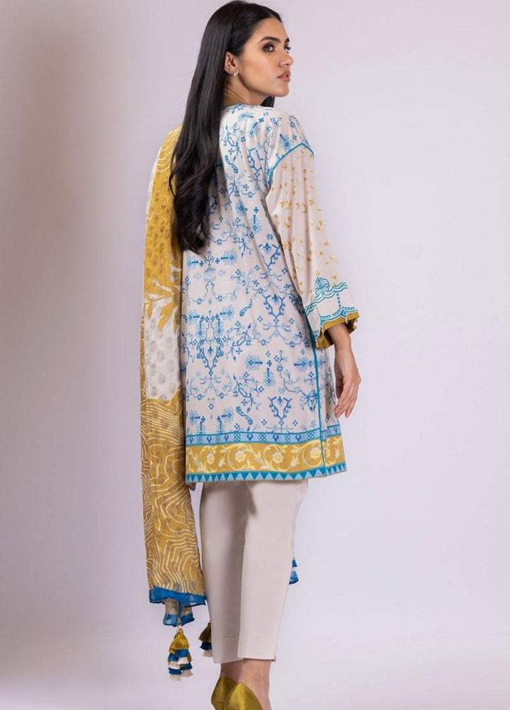 Al Karam Printed Lawn Suits Unstitched 3 Piece AK22S SS-29.1-22 Ivory - Summer Collection