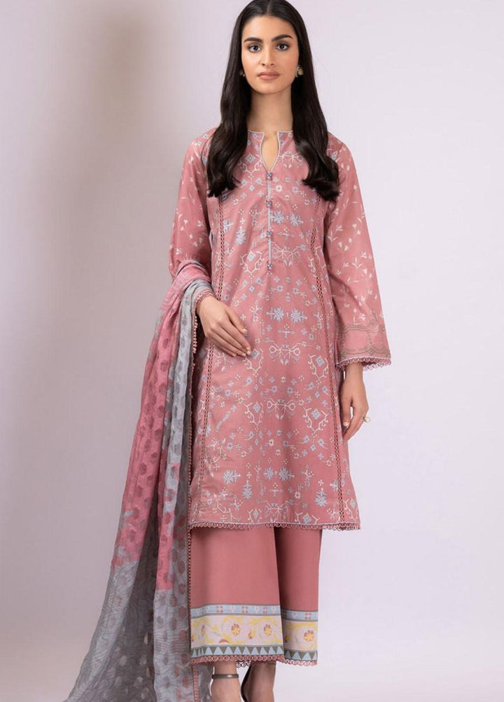 Al Karam Printed Lawn Suits Unstitched 3 Piece AK22S SS-29.1-22 Pink - Summer Collection