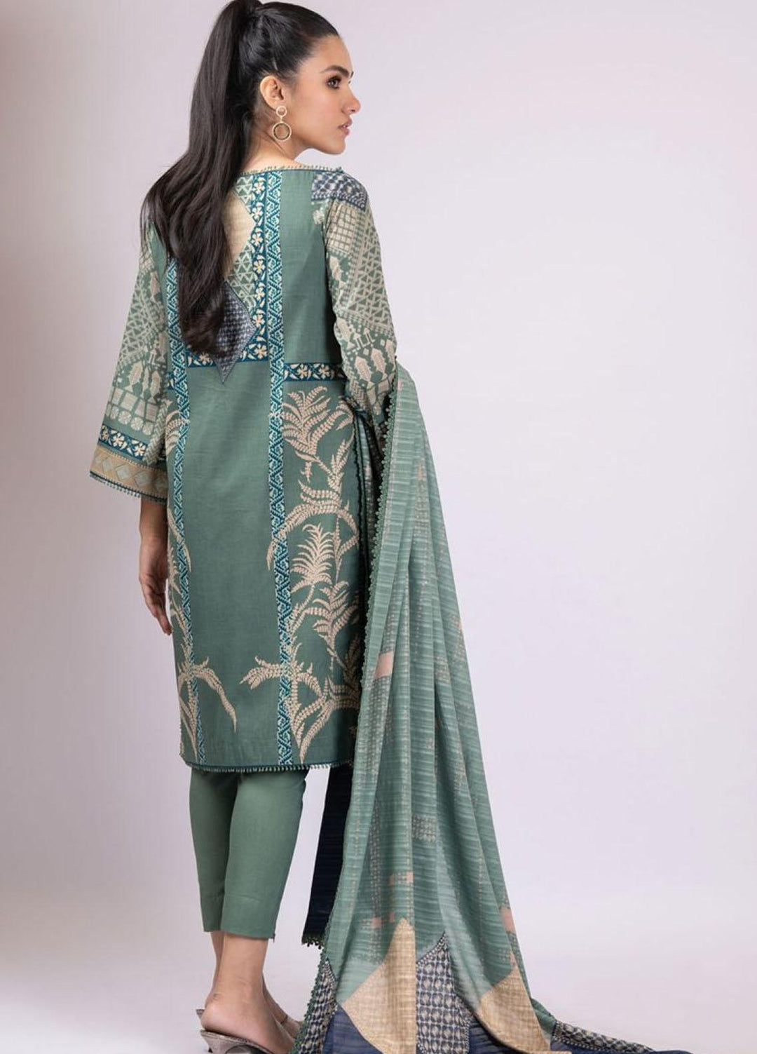 Al Karam Printed Lawn Suits Unstitched 3 Piece AK22S SS-33-22 Green - Summer Collection