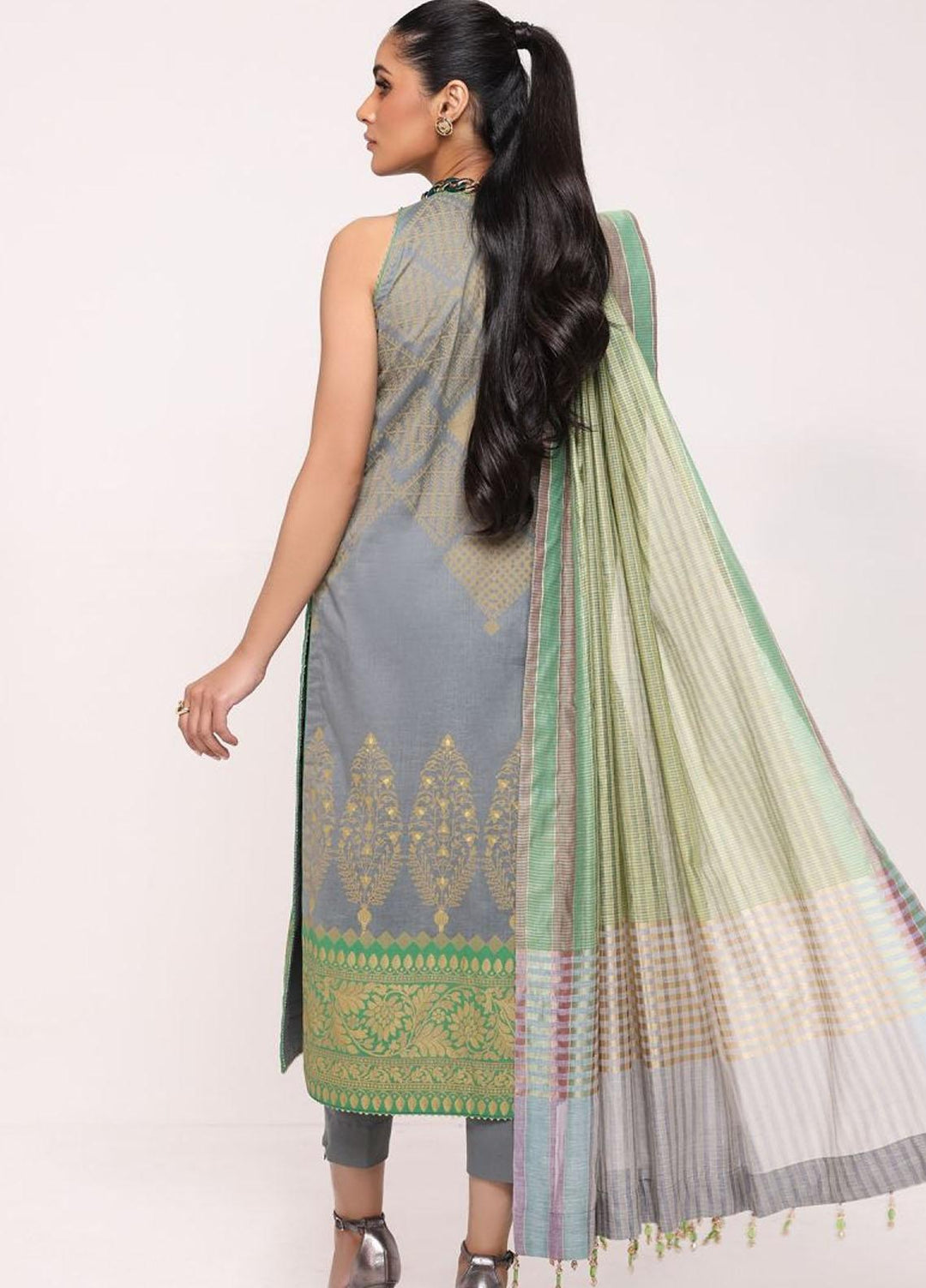 Al Karam Printed Lawn Suits Unstitched 3 Piece AK22S SS-34-22 Grey - Summer Collection