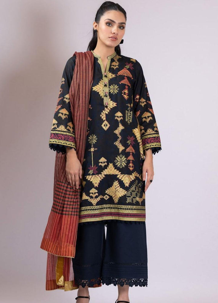 Al Karam Printed Lawn Suits Unstitched 3 Piece AK22S SS-35-22 Black - Summer Collection