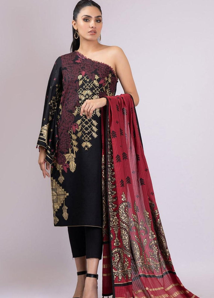 Al Karam Printed Lawn Suits Unstitched 3 Piece AK22S SS-36-22 Black - Summer Collection