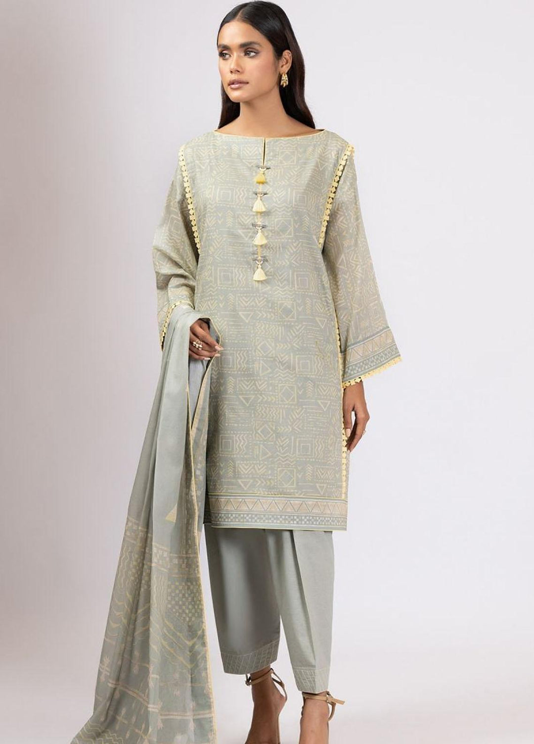 Al Karam Printed Lawn Suits Unstitched 3 Piece AK22S SS-36.1-22 Grey - Summer Collection