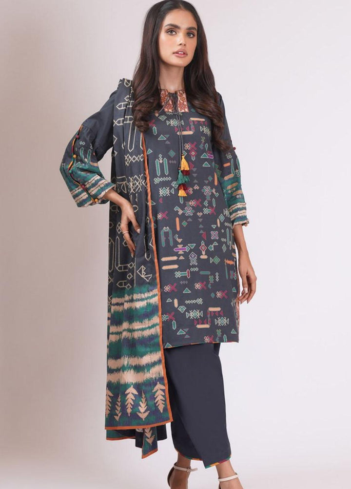 Al Karam Printed Lawn Suits Unstitched 3 Piece AK22S SS-37.1-22 Black - Summer Collection