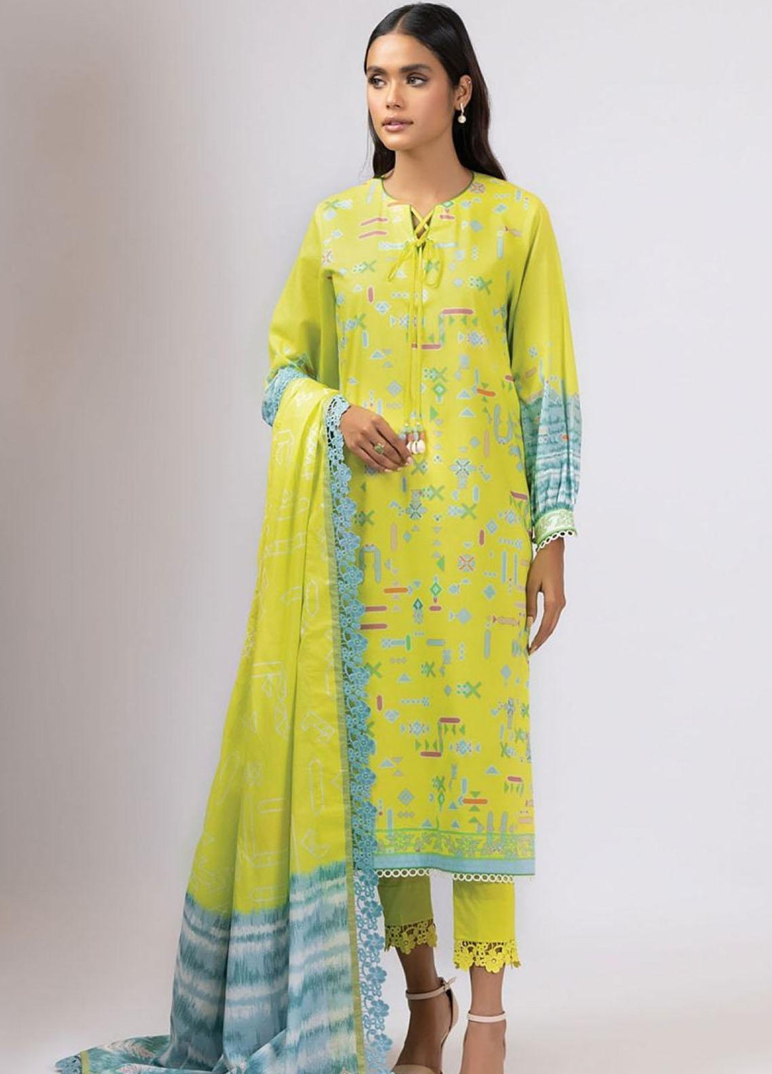 Al Karam Printed Lawn Suits Unstitched 3 Piece AK22S SS-37.1-22 Yellow - Summer Collection