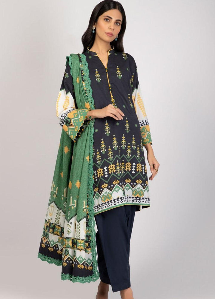 Al Karam Printed Lawn Suits Unstitched 3 Piece AK22S SS-38.1-22 Black - Summer Collection