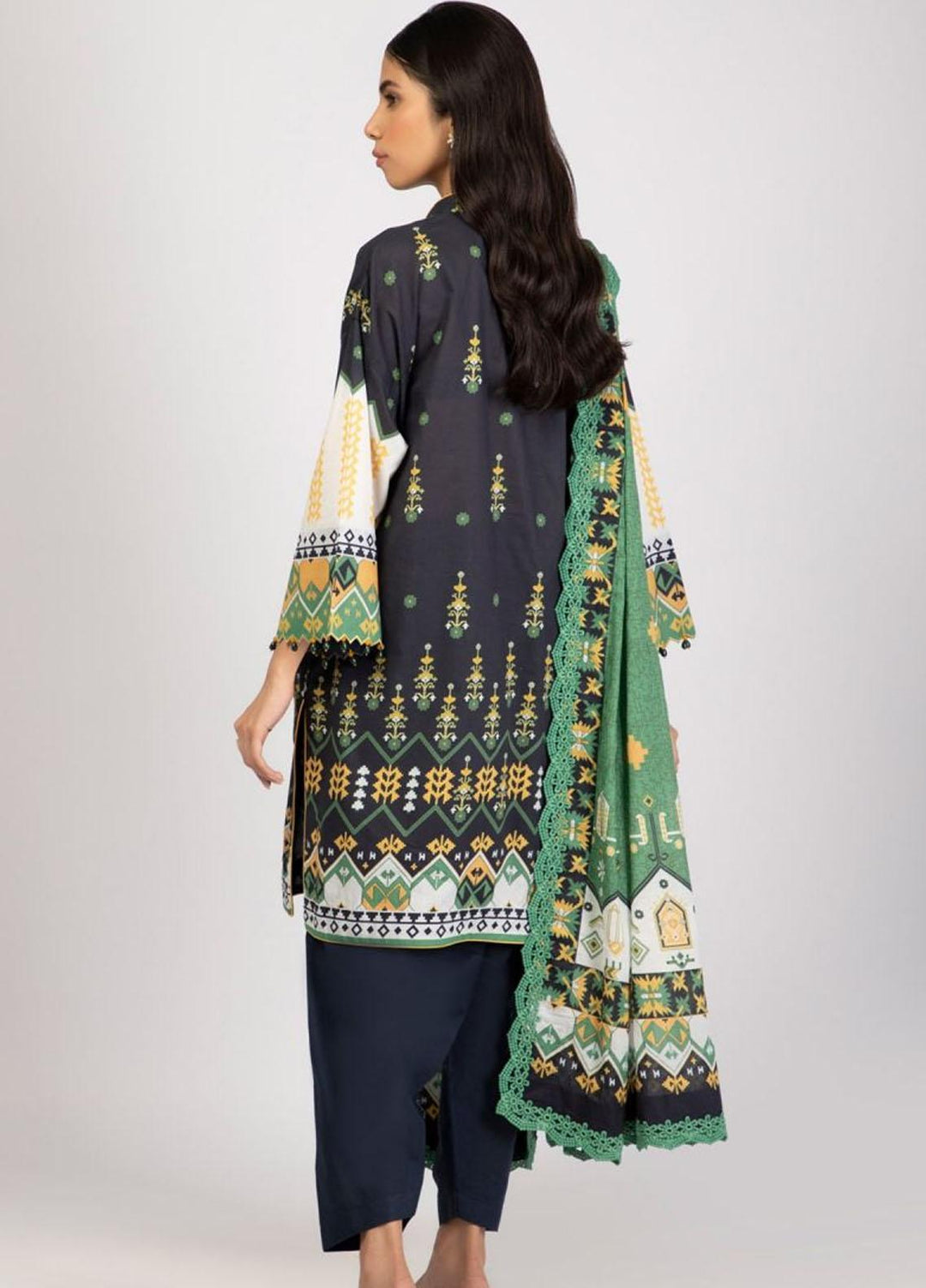 Al Karam Printed Lawn Suits Unstitched 3 Piece AK22S SS-38.1-22 Black - Summer Collection