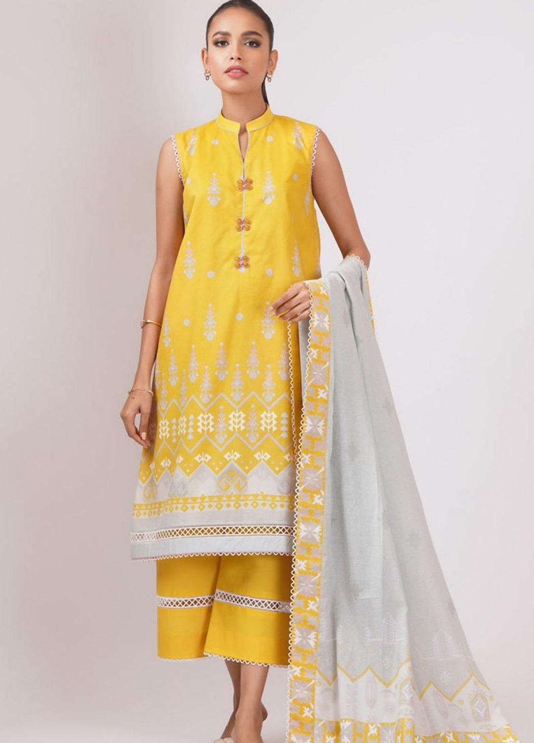 Al Karam Printed Lawn Suits Unstitched 3 Piece AK22S SS-38.1-22 Yellow - Summer Collection