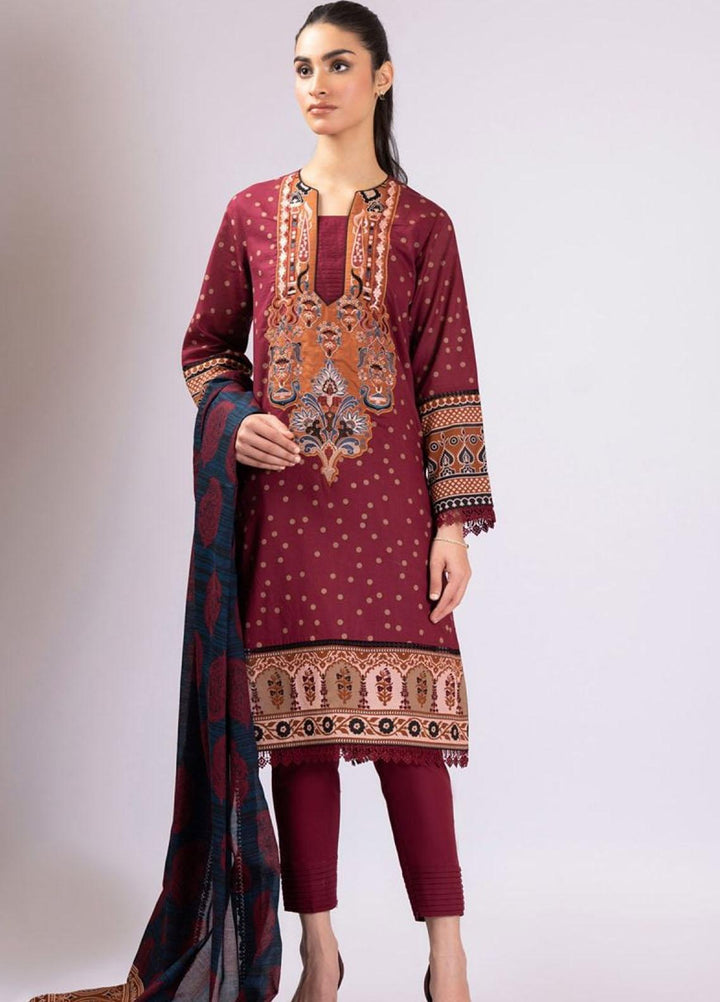 Al Karam Embroidered Lawn Suits Unstitched 2 Piece AK22S SS-39-22 Maroon - Summer Collection