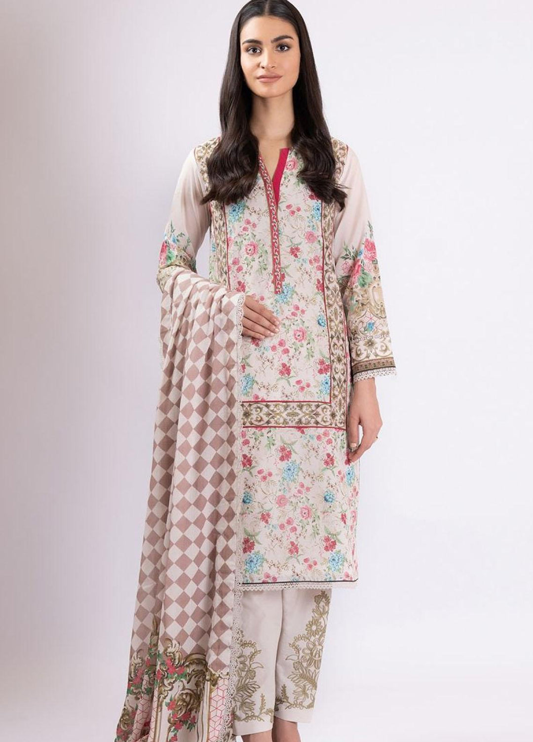 Al Karam Embroidered Lawn Suits Unstitched 3 Piece AK22S SS-4.1-22 Cream - Summer Collection
