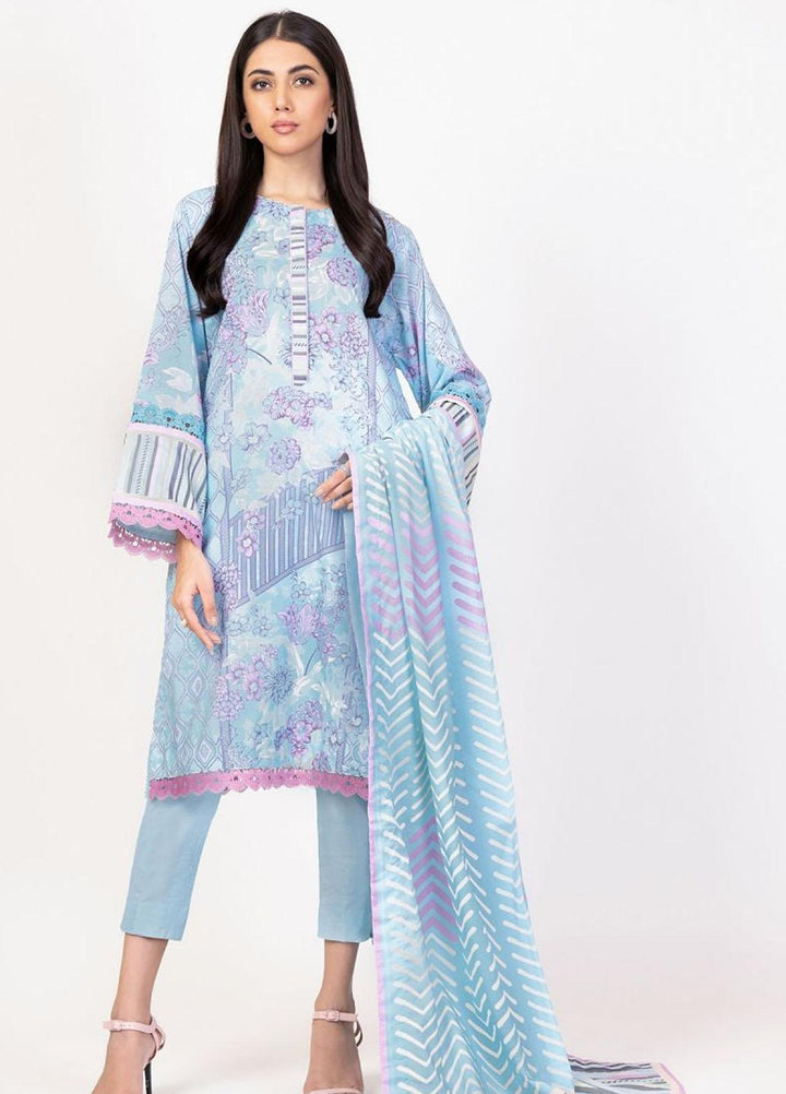 Al Karam Printed Lawn Suits Unstitched 3 Piece AK22S SS-40.1-22 Blue - Summer Collection