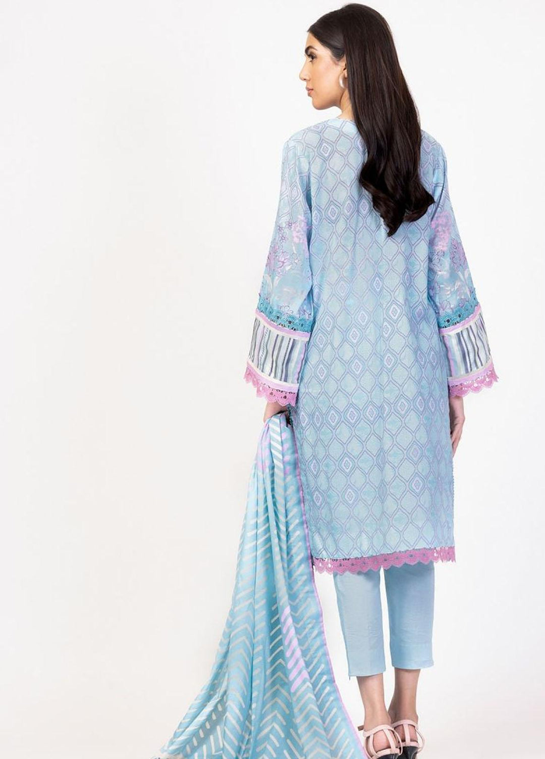 Al Karam Printed Lawn Suits Unstitched 3 Piece AK22S SS-40.1-22 Blue - Summer Collection