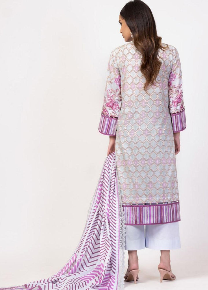 Al Karam Printed Lawn Suits Unstitched 3 Piece AK22S SS-40.1-22 Pink - Summer Collection