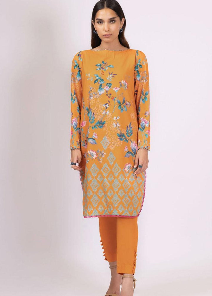 Al Karam Printed Lawn Suits Unstitched 2 Piece AK22S SS-41.1-22 Orange - Summer Collection