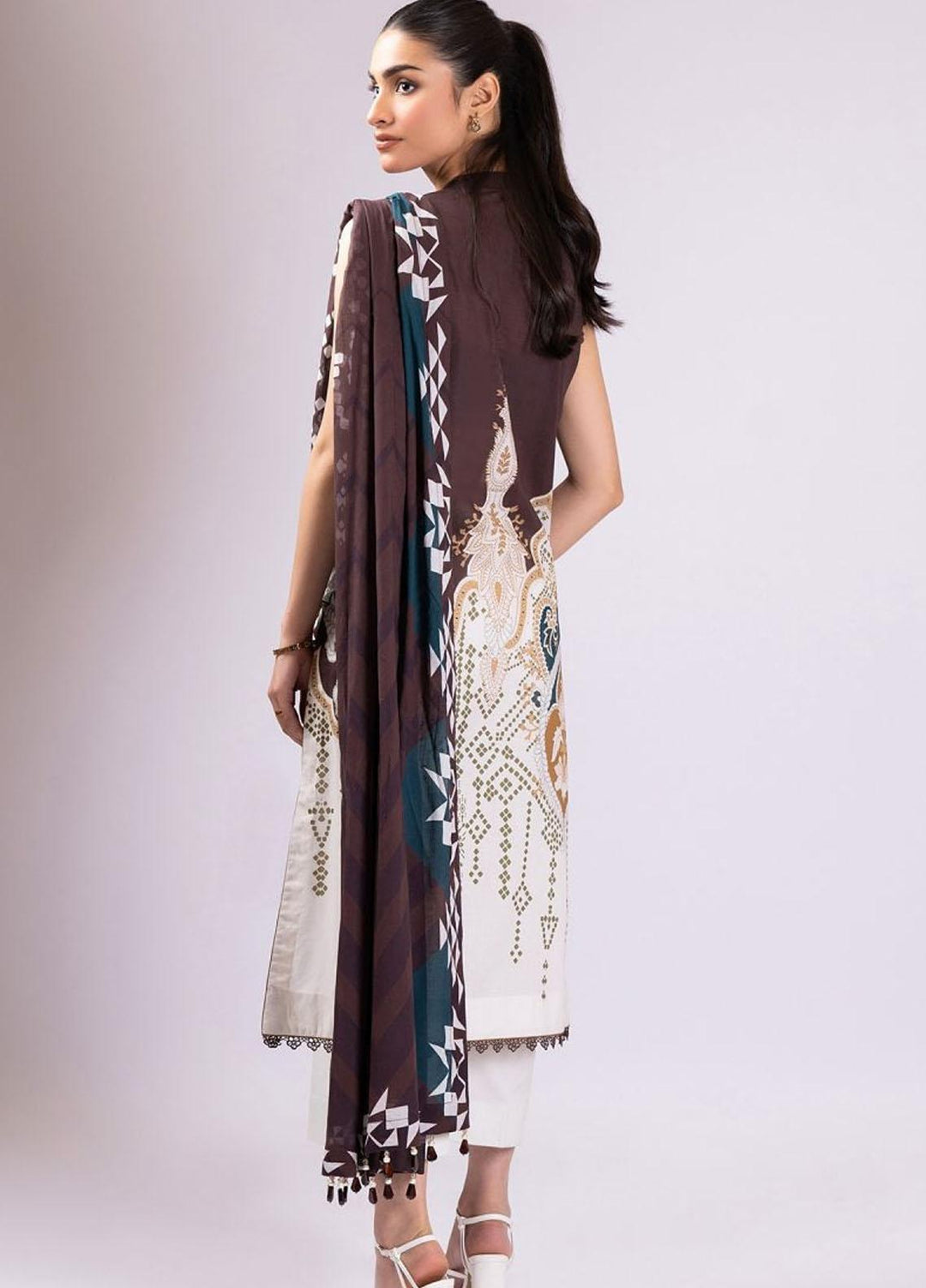 Al Karam Printed Lawn Suits Unstitched 2 Piece AK22S SS-44-22 Brown - Summer Collection