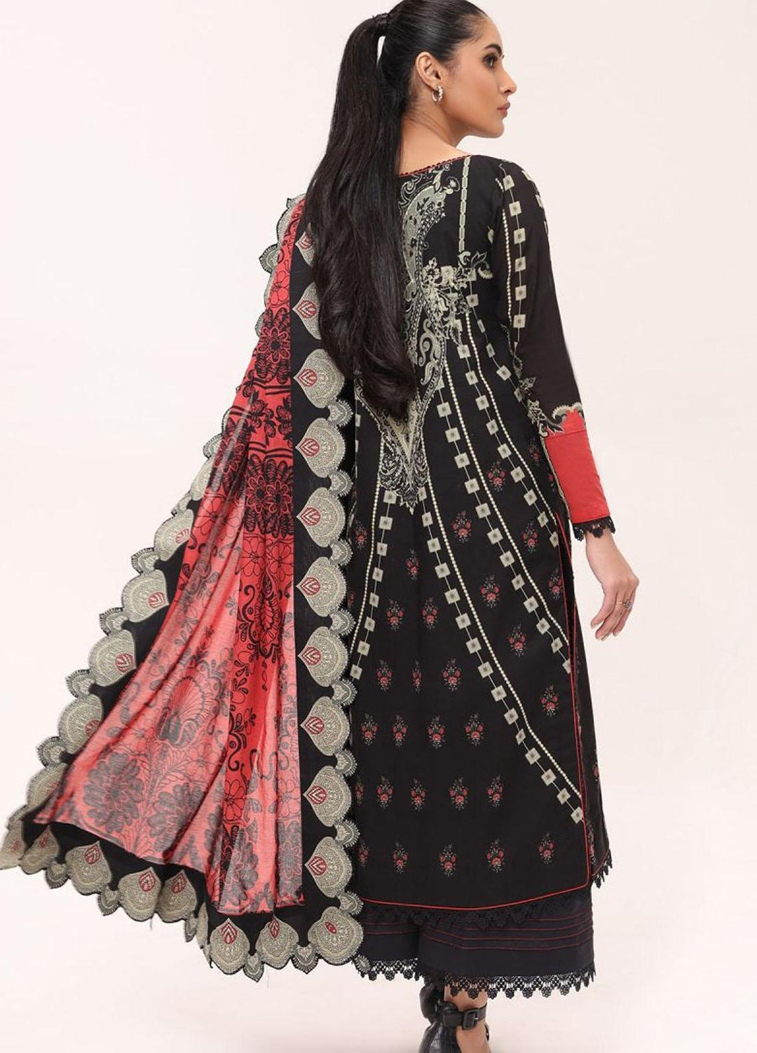 Al Karam Printed Lawn Suits Unstitched 2 Piece AK22S SS-45-22 Black - Summer Collection
