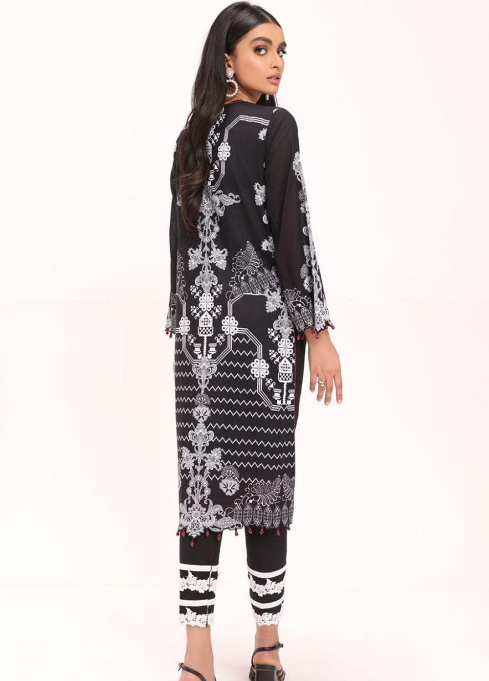 Al Karam Printed Lawn Suits Unstitched 2 Piece AK22S SS-47.1-22 Black - Summer Collection