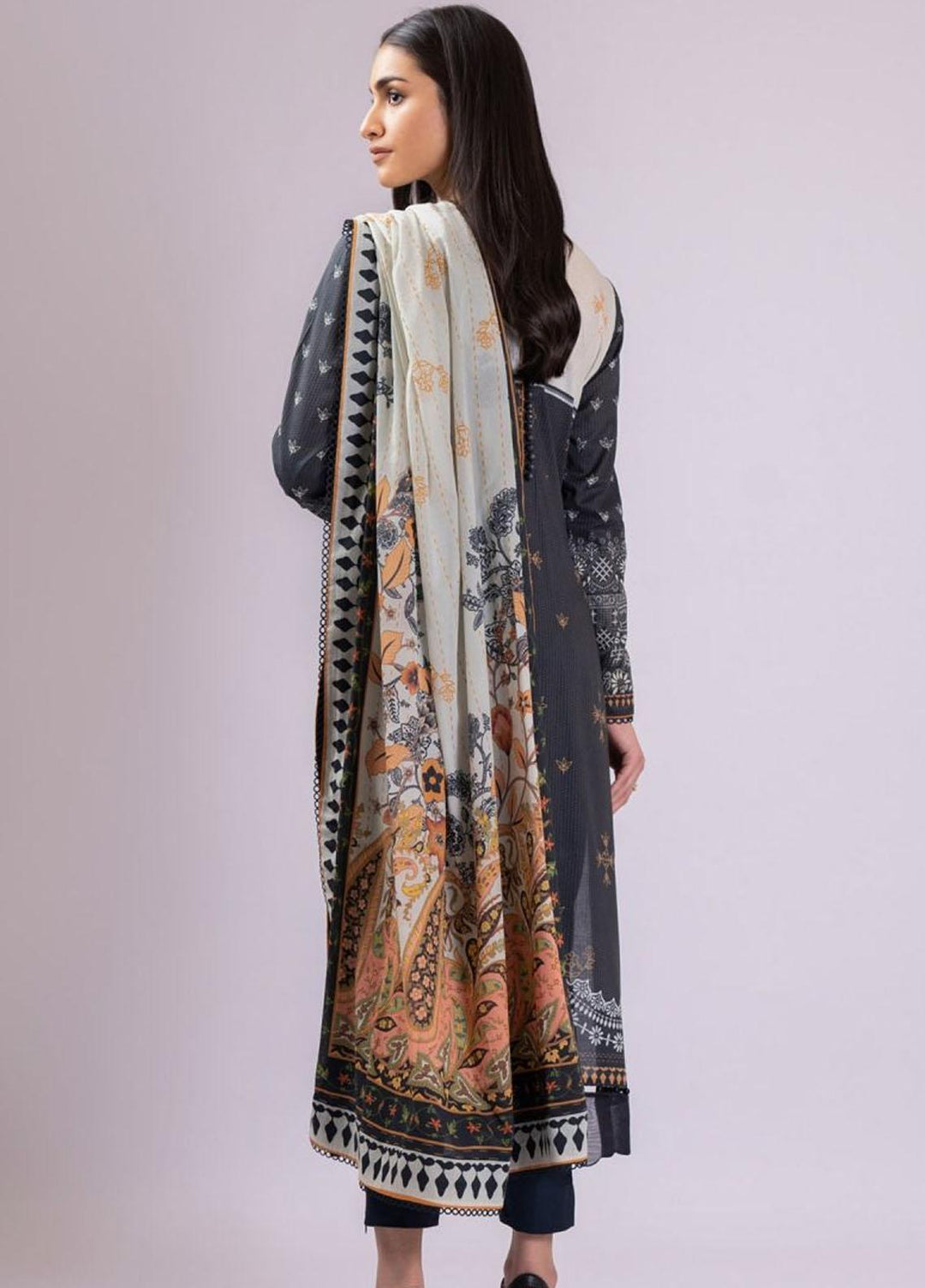 Al Karam Embroidered Lawn Suits Unstitched 2 Piece AK22S SS-51.1-22 Black - Summer Collection