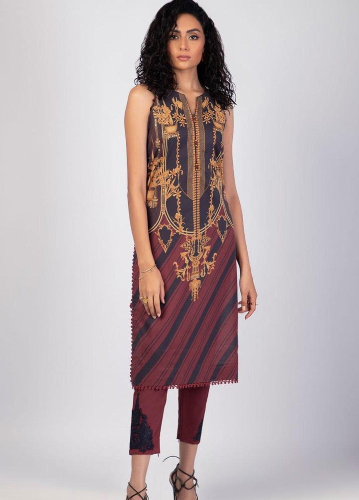 Al Karam Embroidered Lawn Suits Unstitched 2 Piece AK22S SS-52-22 Maroon - Summer Collection