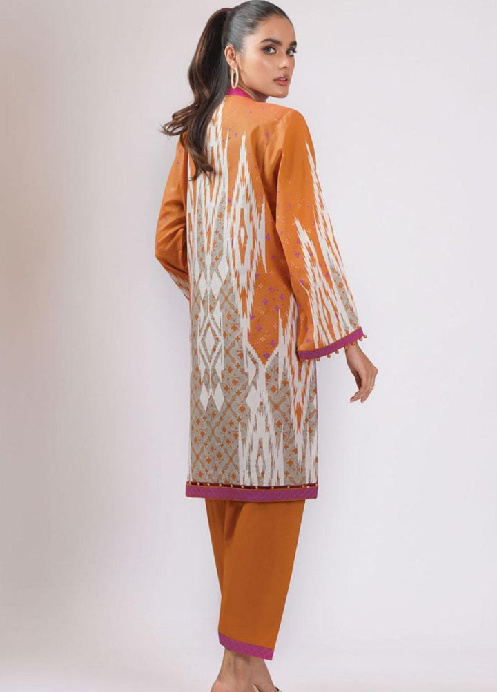 Al Karam Printed Lawn Suits Unstitched 2 Piece AK22S SS-54-22 Orange - Summer Collection