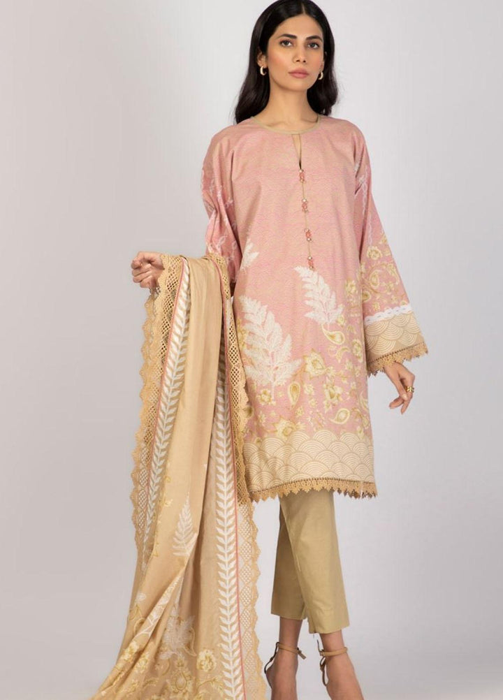 Al Karam Printed Lawn Suits Unstitched 2 Piece AK22S SS-55.1-22 Peach - Summer Collection
