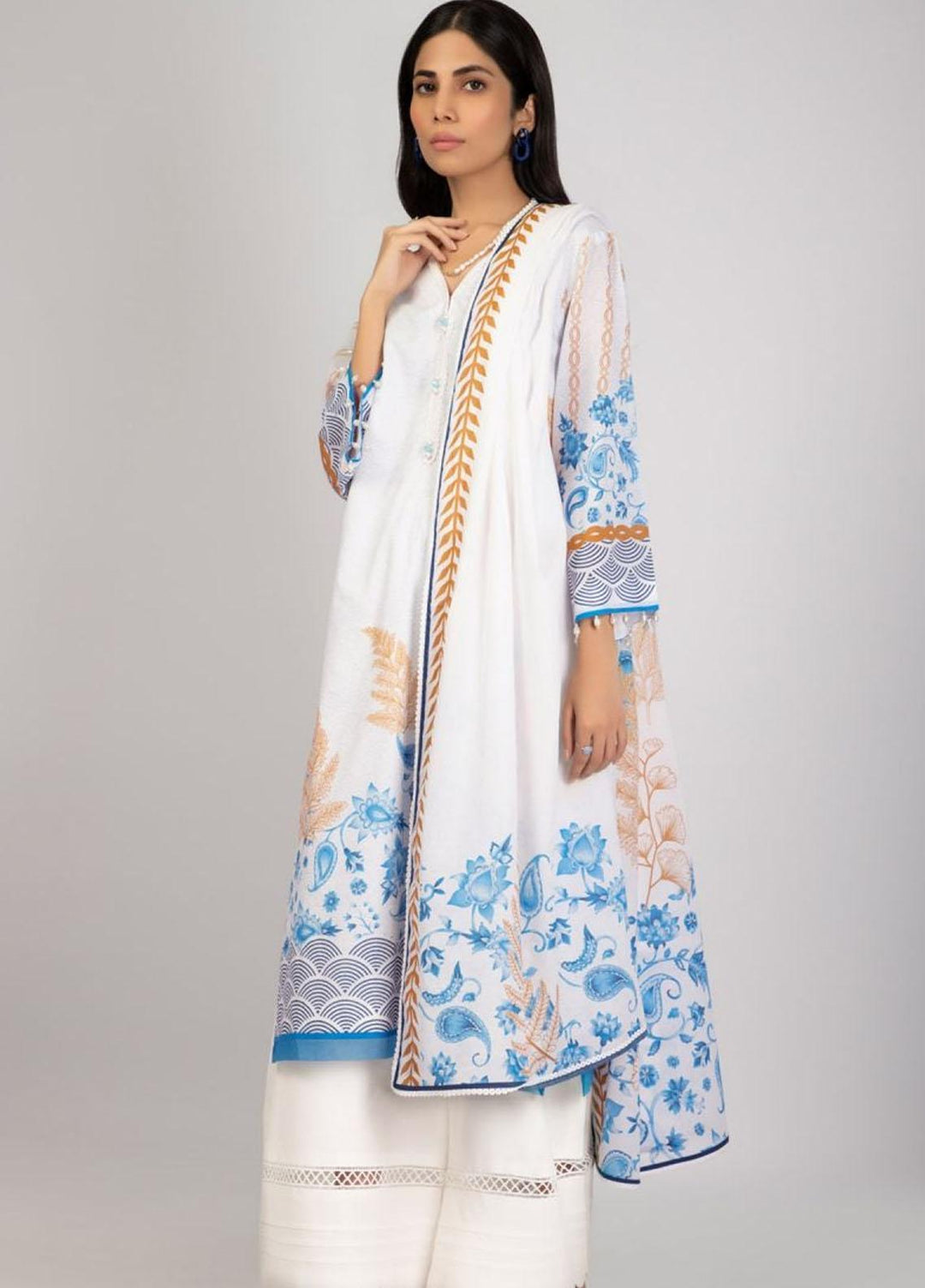 Al Karam Printed Lawn Suits Unstitched 2 Piece AK22S SS-55.1-22 White - Summer Collection