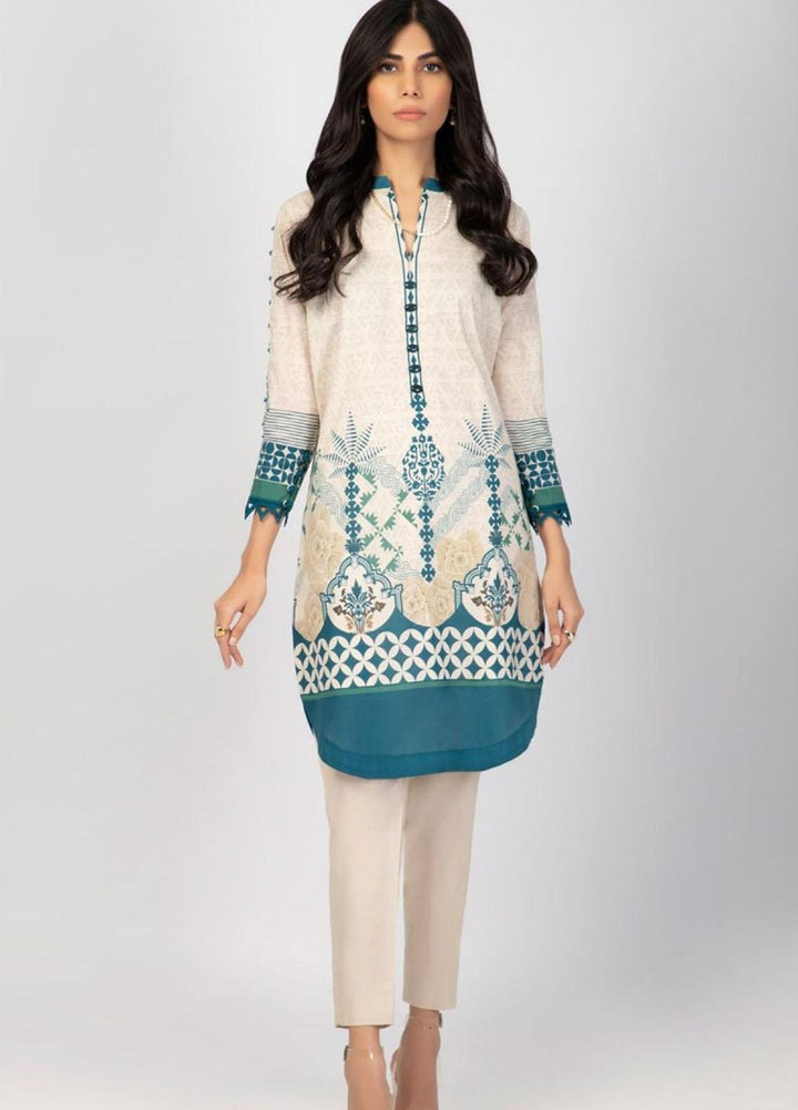 Al Karam Printed Lawn  Unstitched Kurti AK22S SS-56-22 Off White - Summer Collection