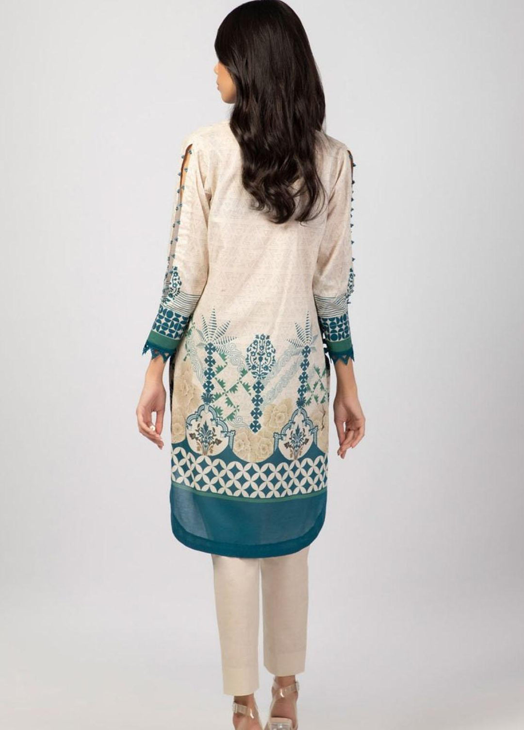 Al Karam Printed Lawn  Unstitched Kurti AK22S SS-56-22 Off White - Summer Collection