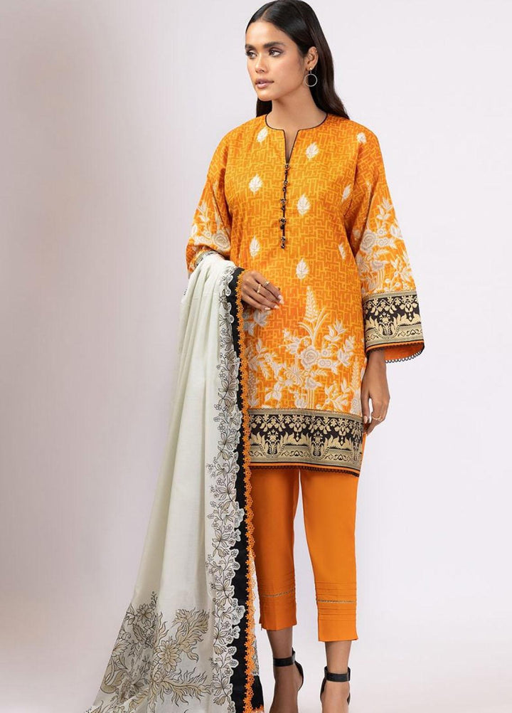 Al Karam Printed Lawn Suits Unstitched 2 Piece AK22S SS-56.1-22 Orange - Summer Collection