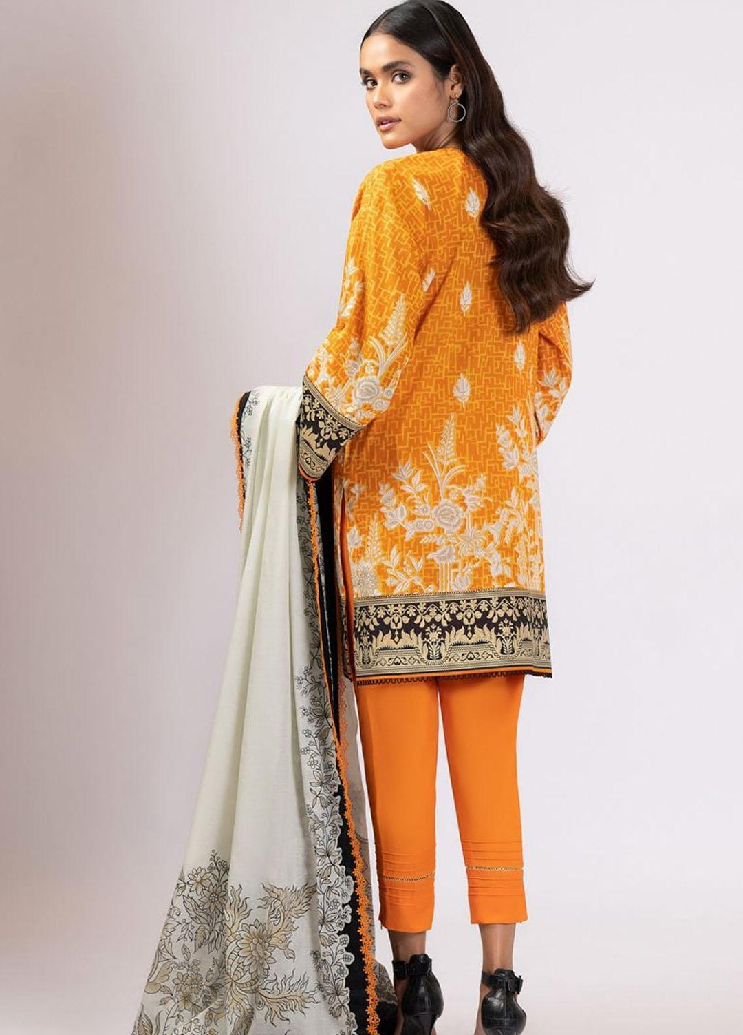 Al Karam Printed Lawn Suits Unstitched 2 Piece AK22S SS-56.1-22 Orange - Summer Collection