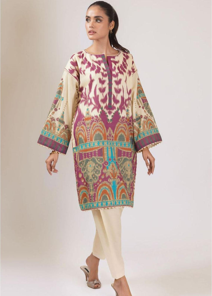 Al Karam Printed Lawn  Unstitched Kurti AK22S SS-57-22 Cream - Summer Collection