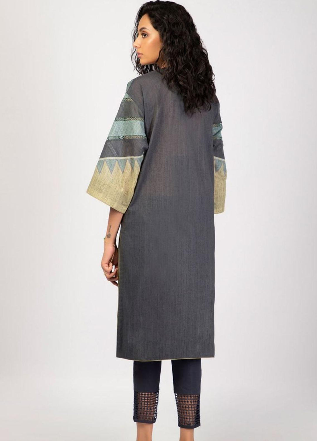 Al Karam Printed Lawn  Unstitched Kurti AK22S SS-58-22 Grey - Summer Collection