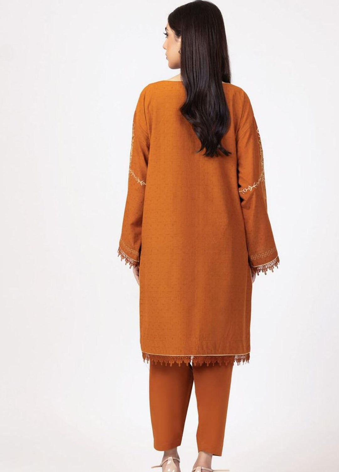 Al Karam Embroidered Dobby  Unstitched Kurti AK22S SS-58.1-22 Rust - Summer Collection