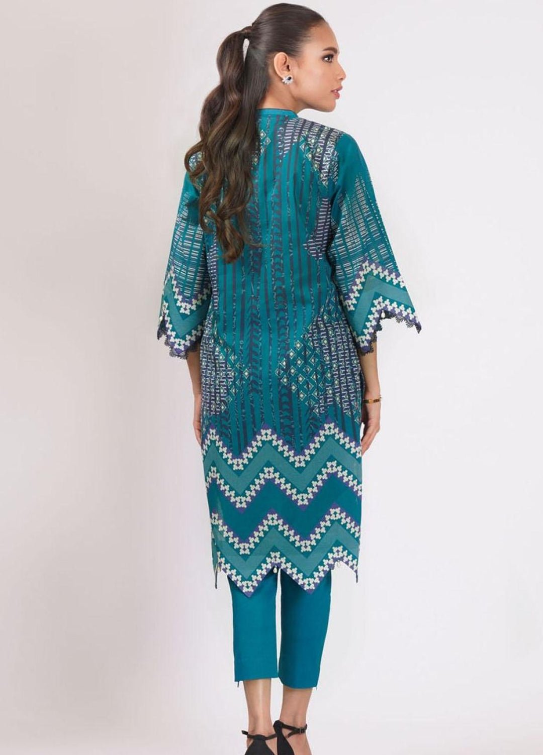 Al Karam Printed Lawn  Unstitched Kurti AK22S SS-59-22 Teal - Summer Collection