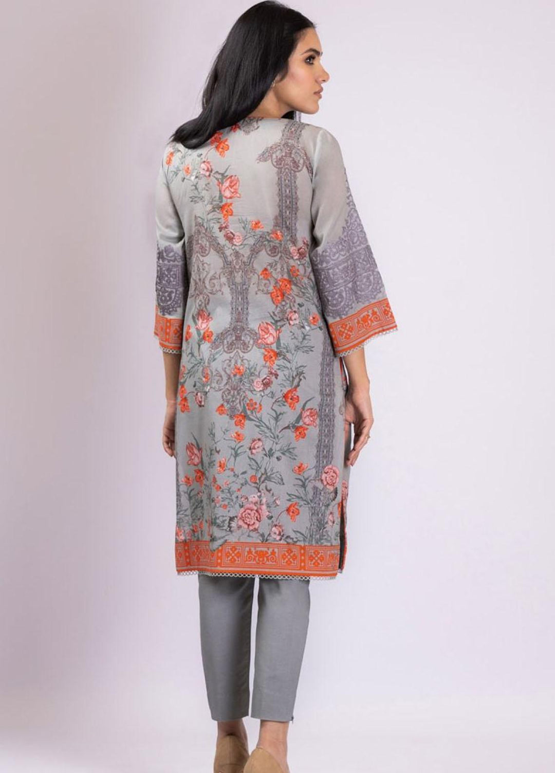 Al Karam Embroidered Lawn  Unstitched Kurti AK22S SS-59.1-22 Grey - Summer Collection