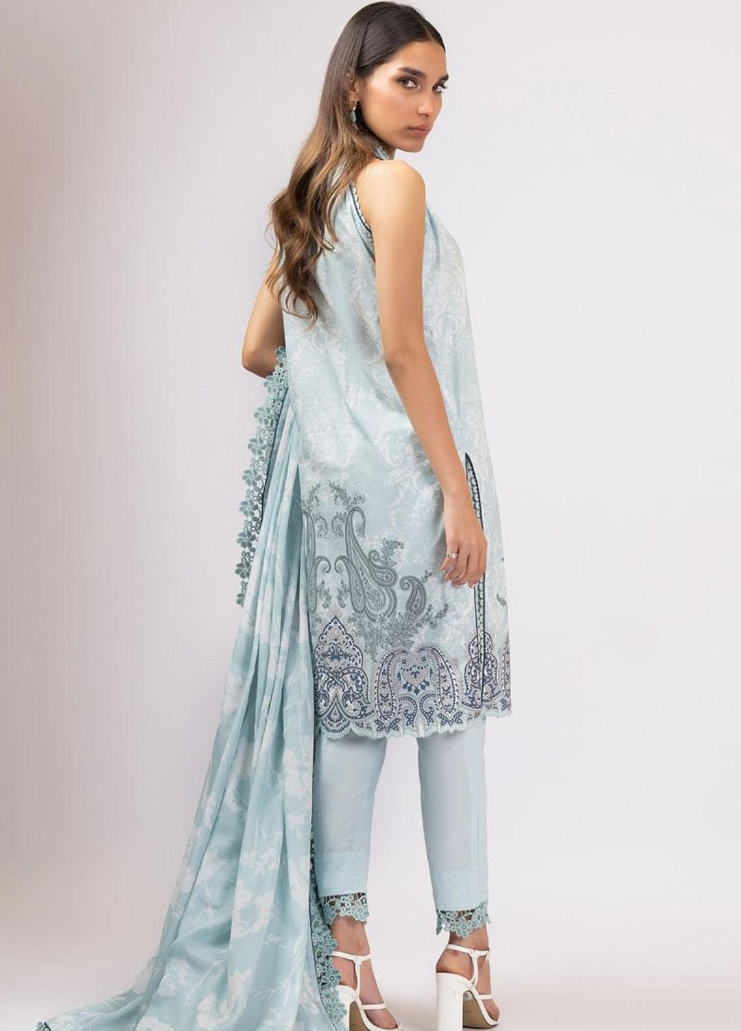 Al Karam Printed Lawn Suits Unstitched 3 Piece AK22S SS-6.1-22 Blue - Summer Collection