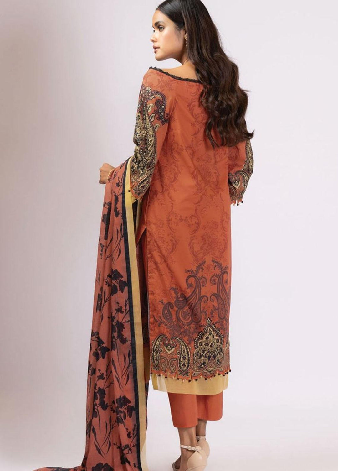 Al Karam Printed Lawn Suits Unstitched 3 Piece AK22S SS-6.1-22 Orange - Summer Collection