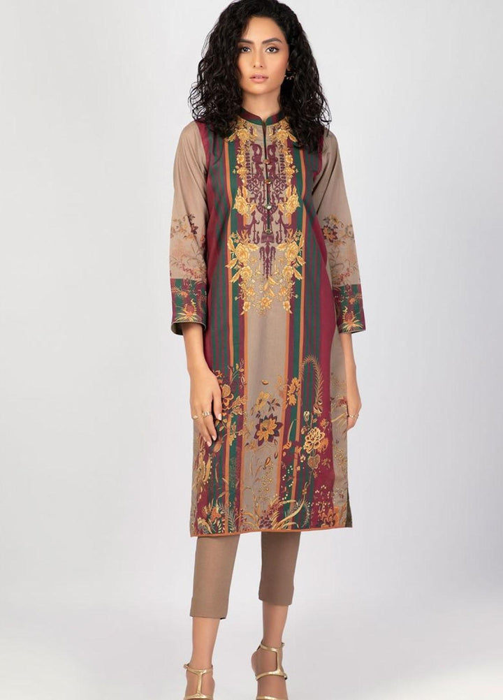 Al Karam Printed Lawn  Unstitched Kurti AK22S SS-60-22 Beige - Summer Collection