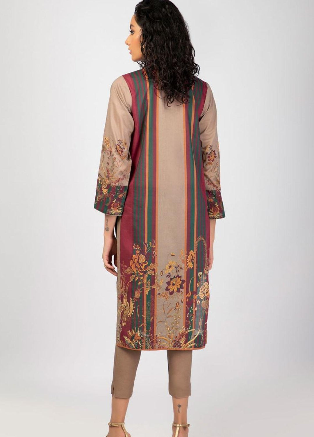 Al Karam Printed Lawn  Unstitched Kurti AK22S SS-60-22 Beige - Summer Collection