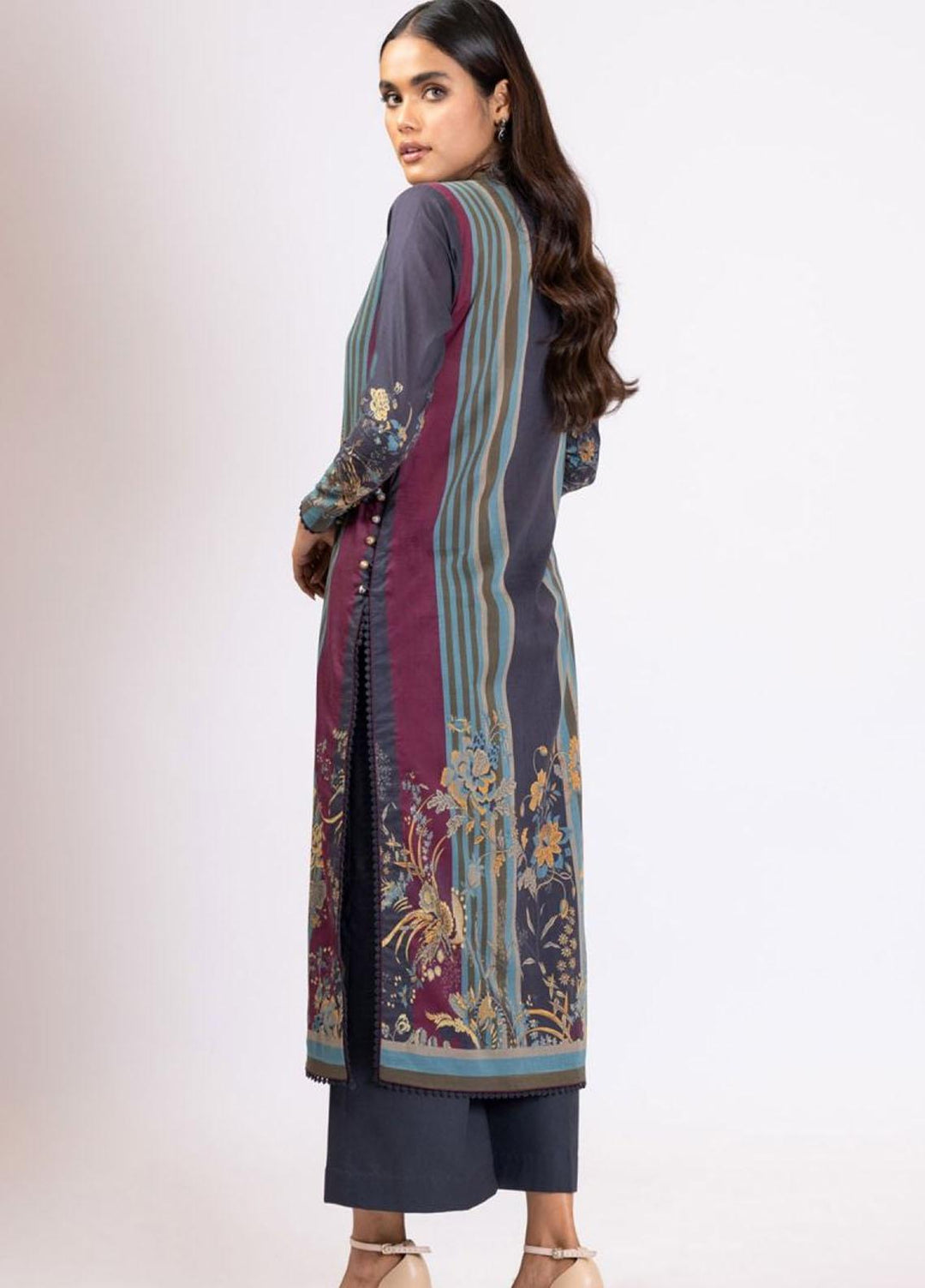 Al Karam Printed Lawn  Unstitched Kurti AK22S SS-60-22 Navy Blue - Summer Collection
